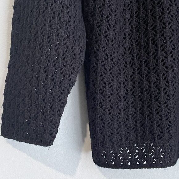 Garnet Hill Silk Cashmere Crochet Sweater Size Small Mock Neck Black Preppy - Picture 5 of 16
